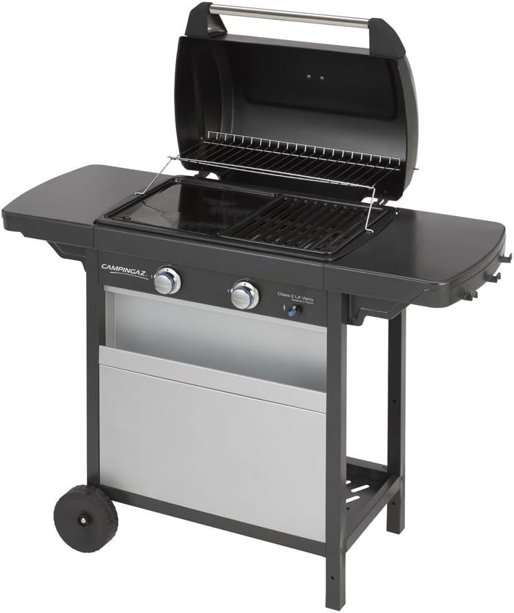 CAMPINGAZ, Barbecue à Gaz Class 2 LX Vario, 2 Brûleurs, Puissance 7.5kW, 2 Tablettes Latérales, Grille et Plancha en Acier Double Emaillage