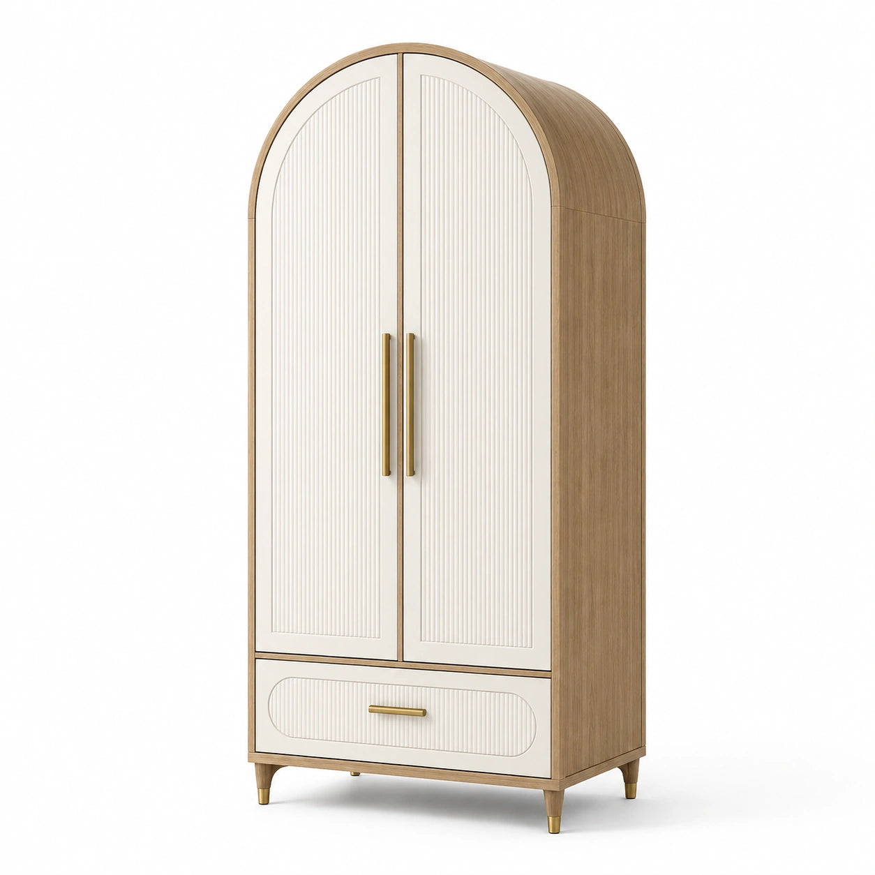 Armoire en bois avec portes et tiroir chêne clair et blanc