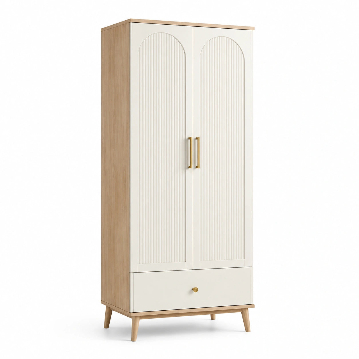 Armoire haute en bois et MDF blanc avec étagères réglables