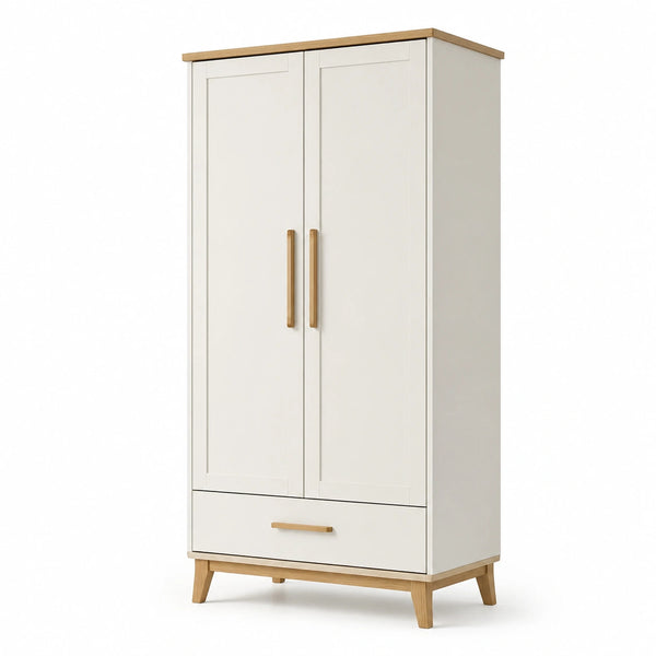 Armoire bois blanc et chêne avec tiroir 180x80x50 cm