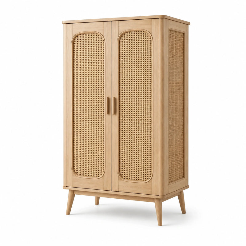 Armoire en bois avec portes en rotin