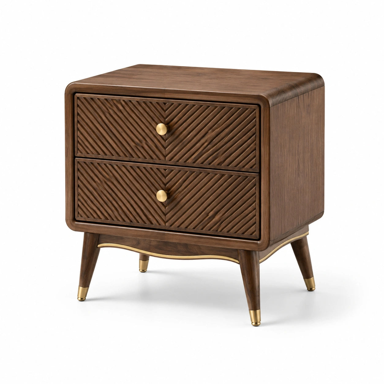 Table de chevet en bois avec poignées dorées