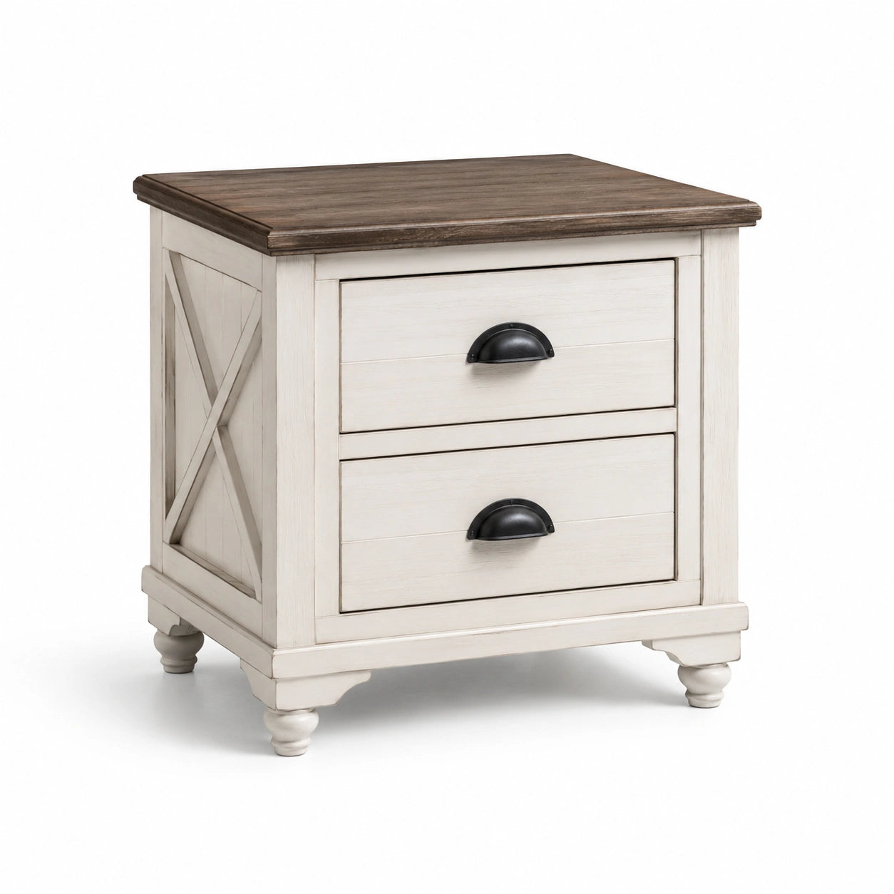 Table de chevet en bois avec 2 tiroirs en blanc et marron
