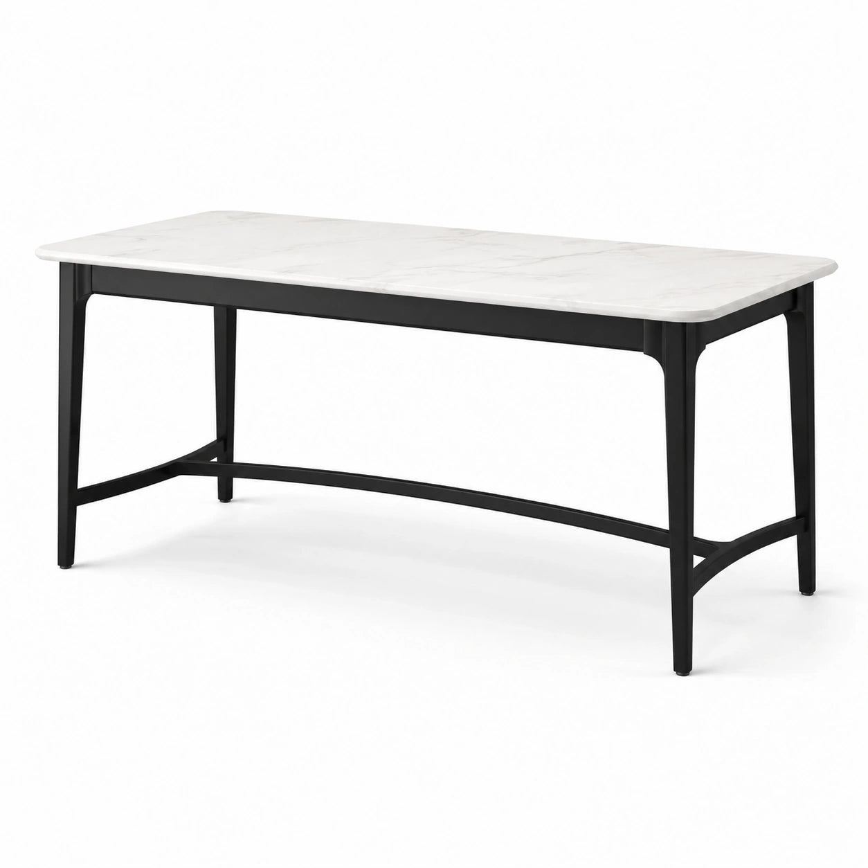 Table rectangulaire en marbre blanc et métal noir 180x90 cm