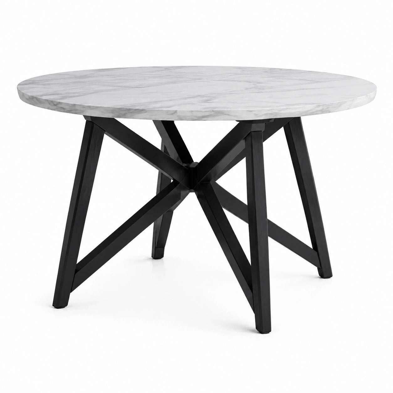 Table ronde en marbre avec pieds en métal noir 120 cm
