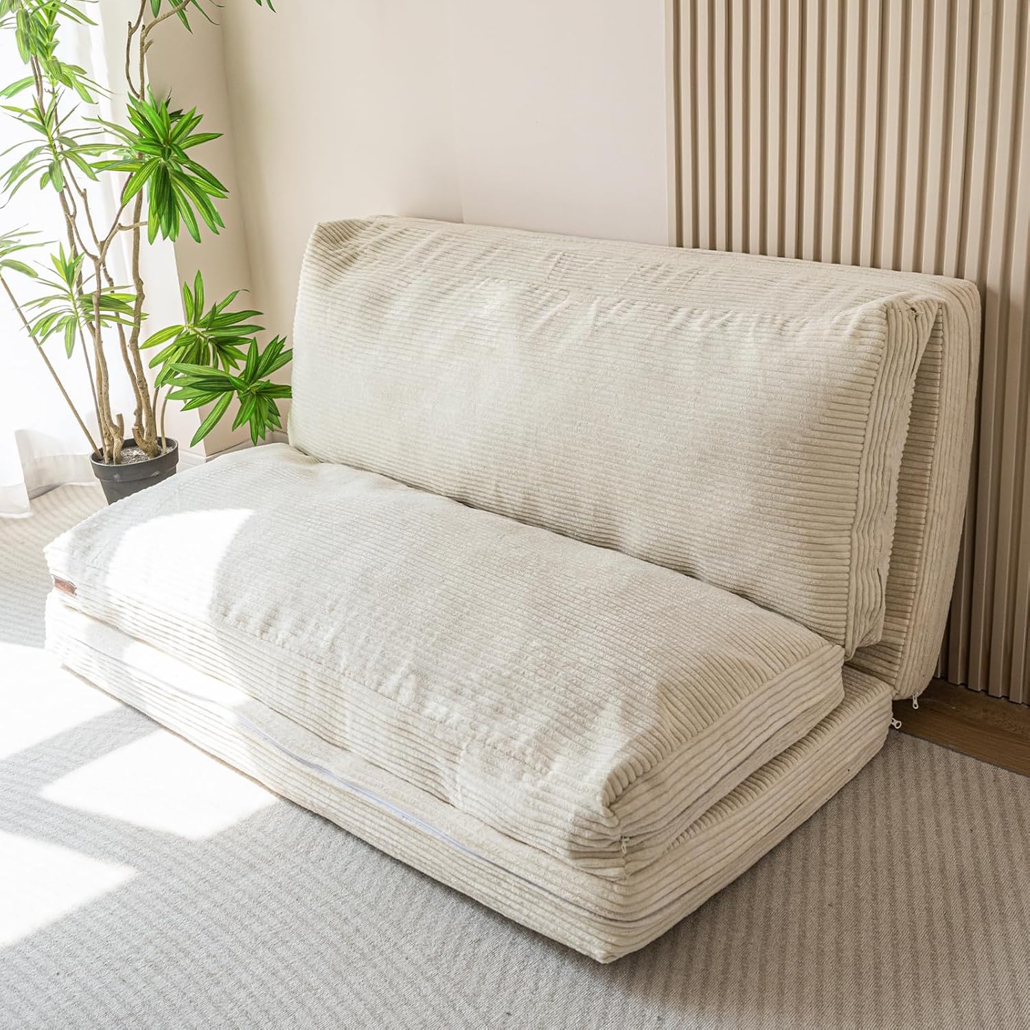 MAXYOYO, Pouf pliable en velours côtelé avec rembourrage en mousse, 135 x 240 cm, matelas/canapé de sol pour adultes, 4 couches, extra épais