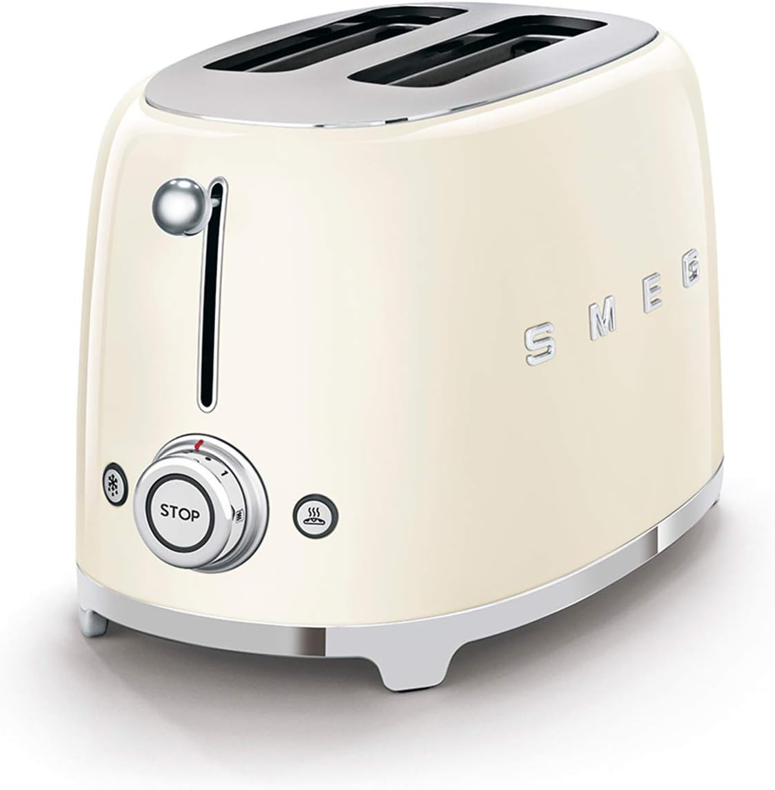 Grille-pain 2 Tranches TSF01CREU, 2 Fentes 36 mm – Smeg, 6 Niveaux de Brunissage, 950 W, Fonction Chauffage, Décongélation et Bagel, Ramasse Miettes