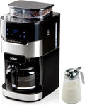 DOMO, Filtre, Machine à café automatique pour 12 tasses avec broyeur conique pour grains entiers et café, Noir/Argent