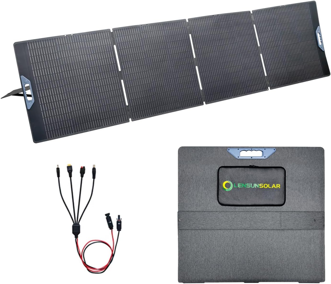 LENSUNSOLAR IP67, Panneau solaire pliable haute puissance 400 W, batteries 24 V, pour grandes centrales électriques, Noir/Gris, IP67, camping