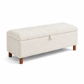 Banc de rangement en tissu bouclé avec pieds en bois de hêtre 140x40x45cm crème