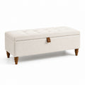 Banc de rangement en bois et lin beige