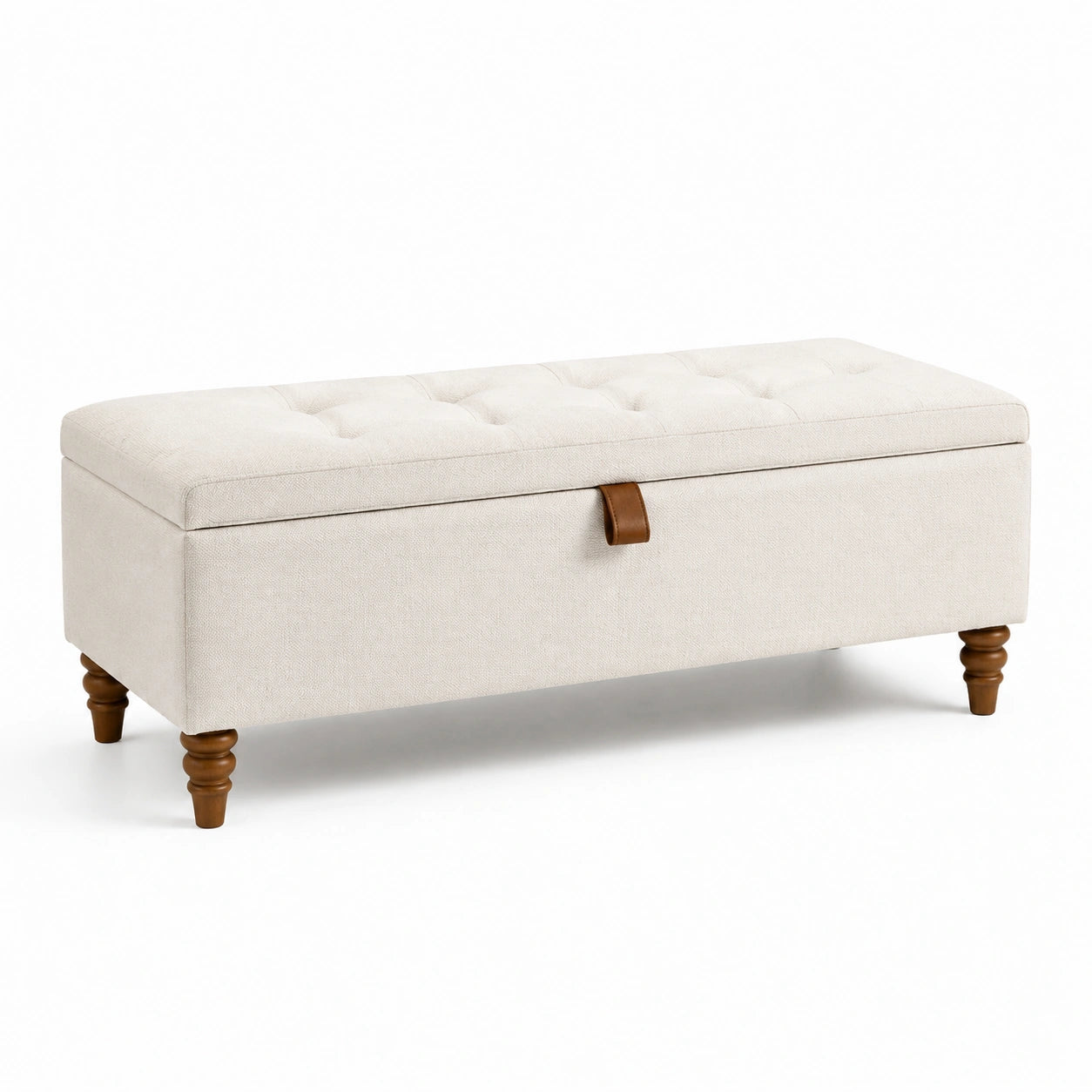 Banc de rangement en bois et lin beige
