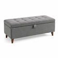 Banc de rangement en tissu gris avec pieds en hêtre 120 cm