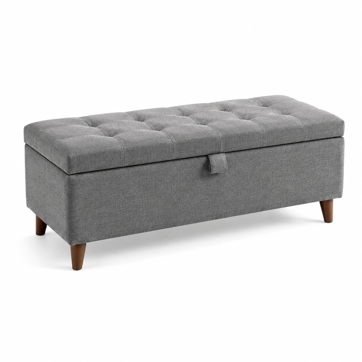 Banc de rangement en tissu gris avec pieds en hêtre 120 cm