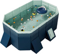 Pataugeoire pour enfants, piscine familiale pliable non gonflable, 185 x 138 x 53 cm, Bleu/Vert, rectangulaire