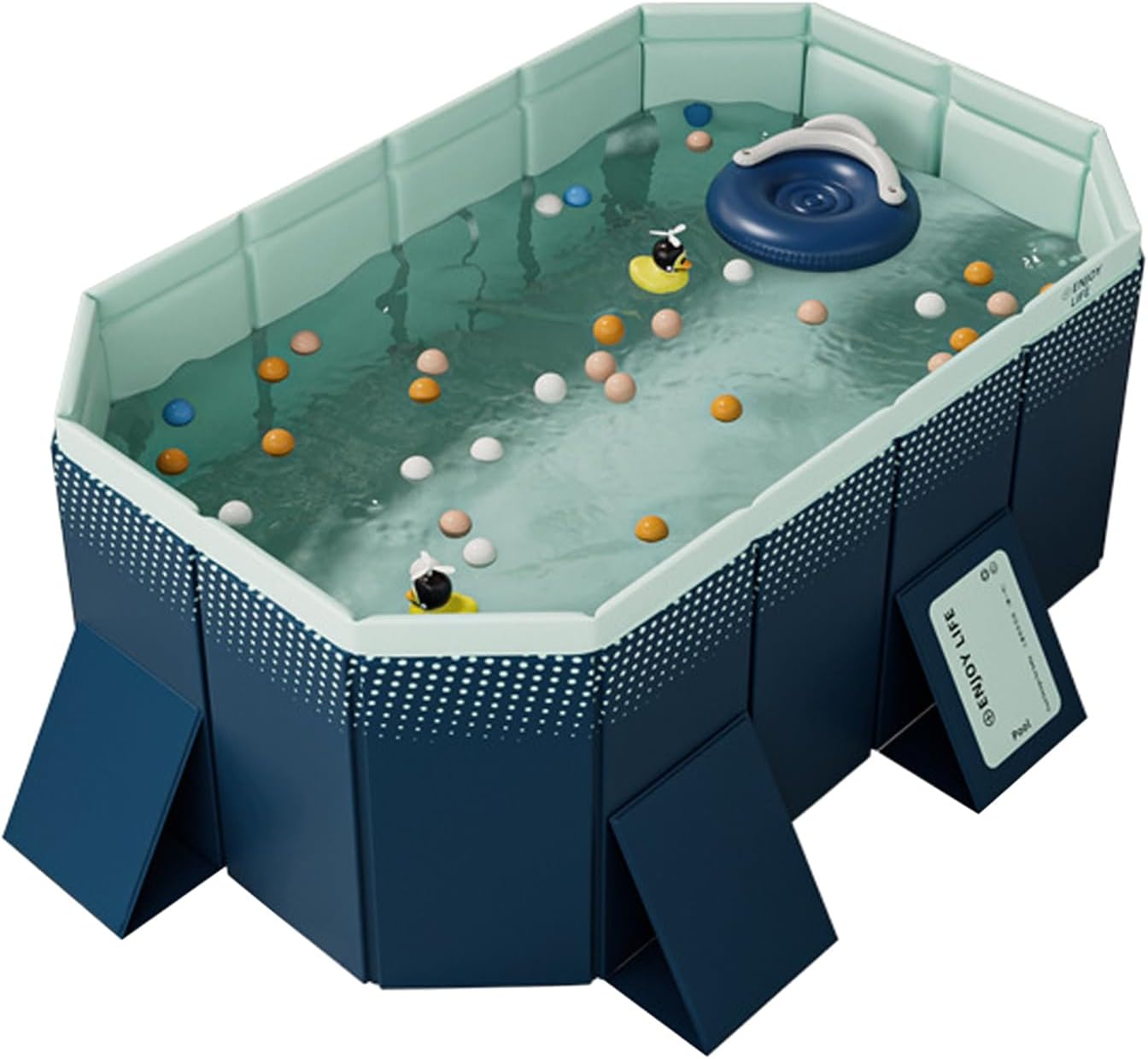 Pataugeoire pour enfants, piscine familiale pliable non gonflable, 185 x 138 x 53 cm, Bleu/Vert, rectangulaire