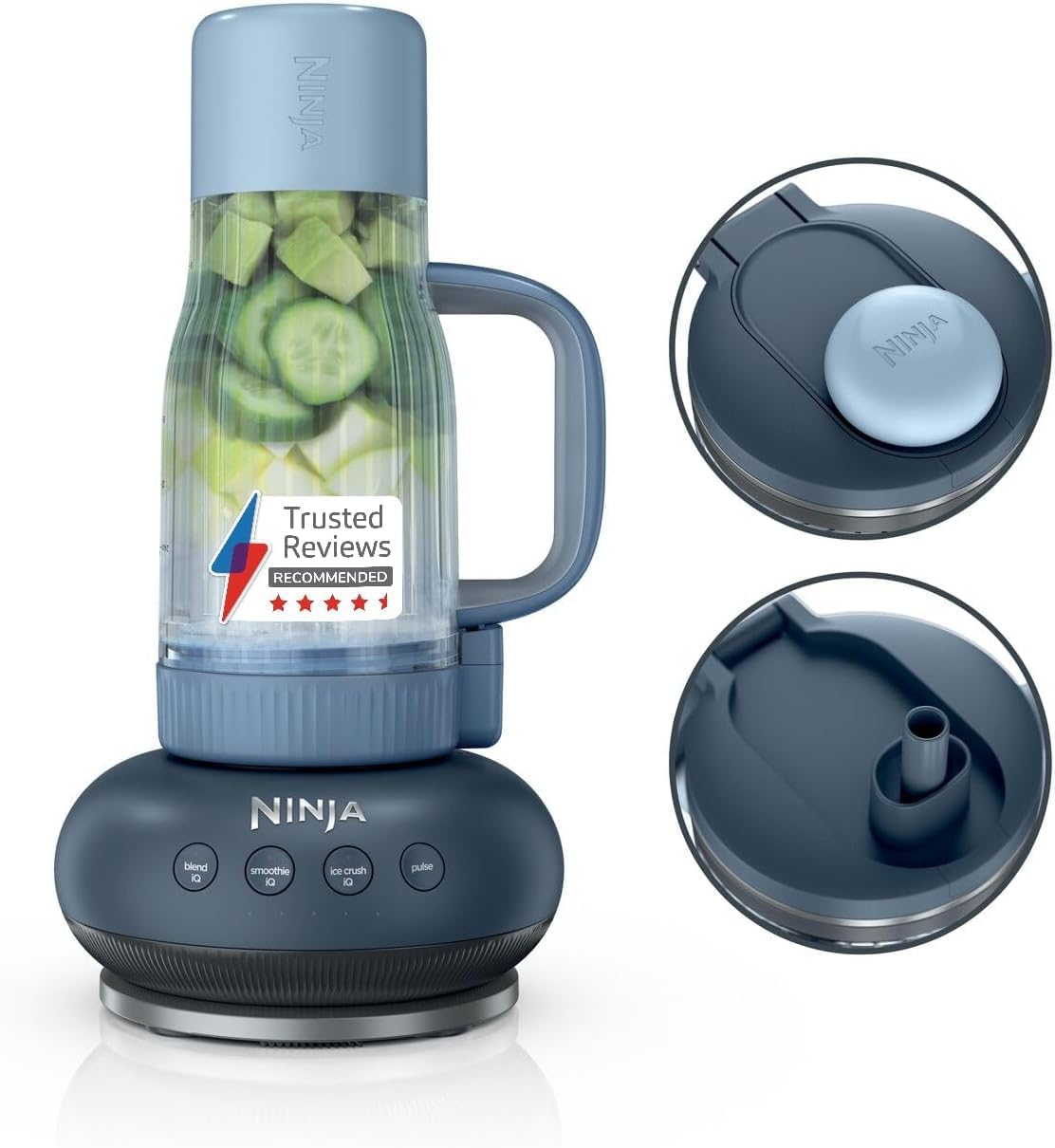 Mini-blender, 3 modes prédéfinis automatiques, Mixeur personnel avec gobelet de voyage amovible – NINJA, Bleu, Cyberspace DB351UKCY
