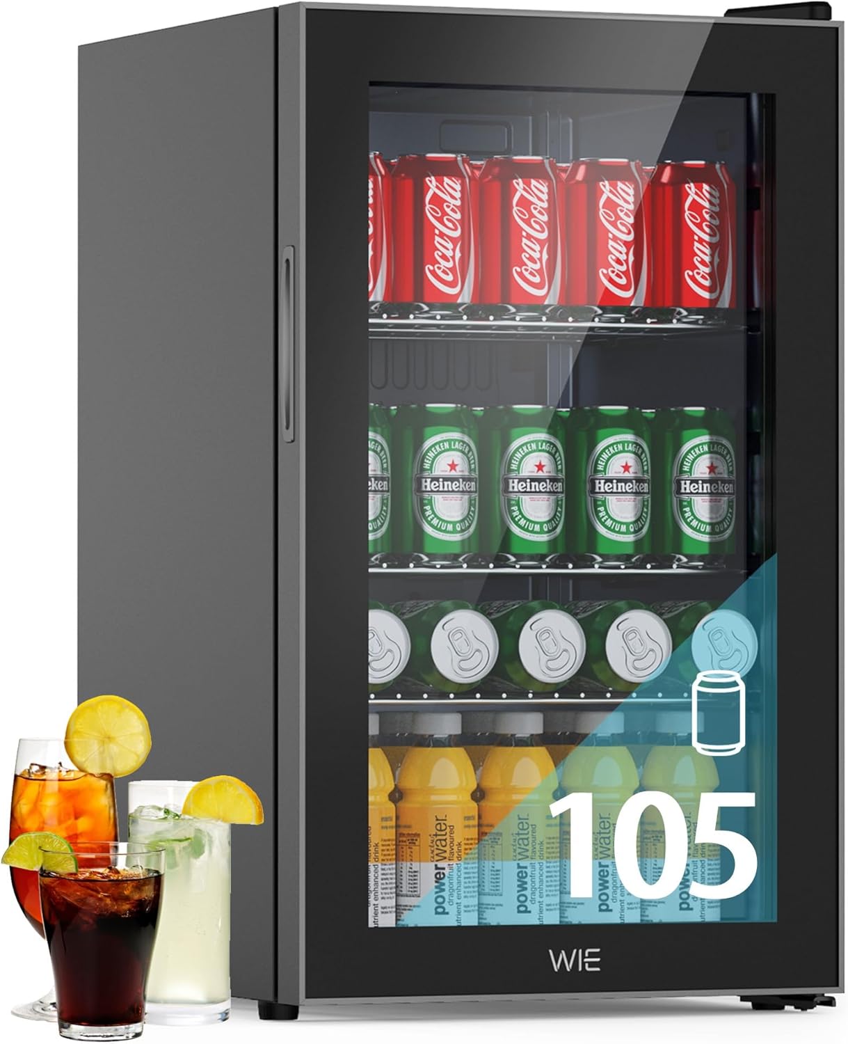 WIE, Mini réfrigérateur, Réfrigérateur à Boissons 70L Mini Réfrigérateur avec Double Porte Vitrée Petit Frigo, Noir/Transparent