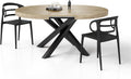 Table Ronde Extensible Emma, 120-160 cm, avec Pieds Noirs croisés, pour 4-6 Personnes, Chêne Naturel/Noir – MOBILI FIVER, Salon