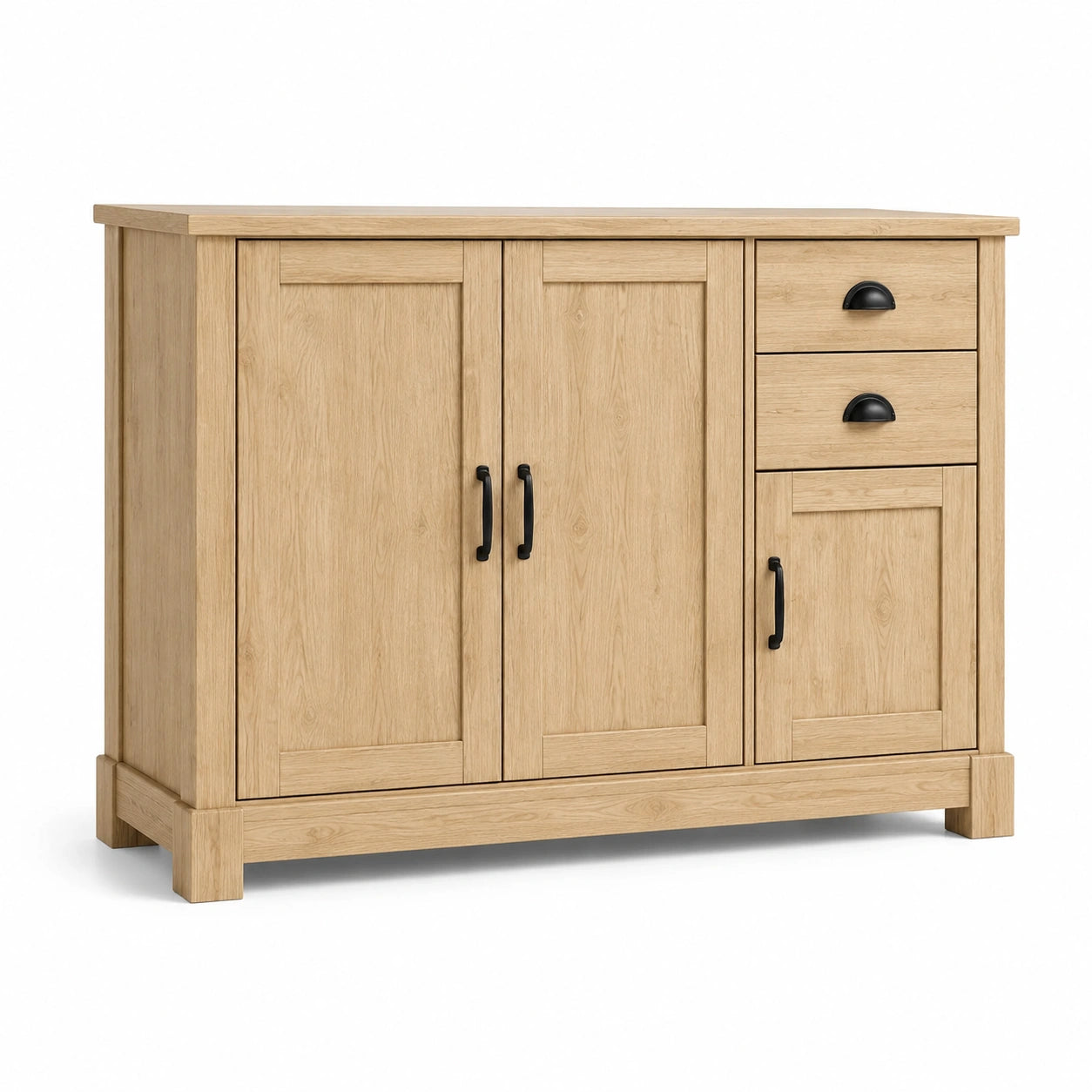 Buffet en bois de chêne avec 3 portes et 2 tiroirs