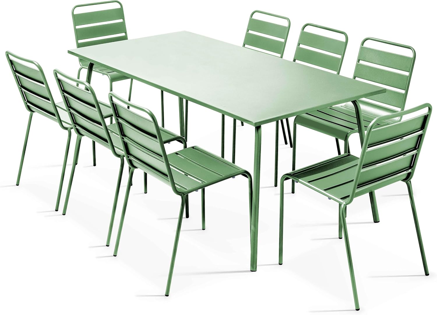 Ensemble Table de Jardin et 8 chaises en métal Vert Cactus – Oviala, Palavas