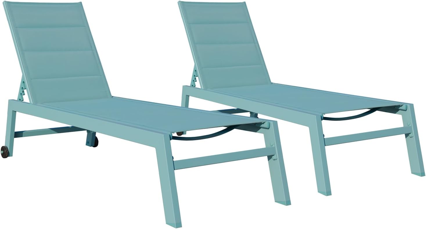 Happy Garden, Bain de soleil, Lot de 2 Bains de Soleil Barbados en textilène et Aluminium Bleu Clair. Transat d'extérieur, Bleu Clair