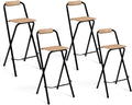 IDMarket, Tabouret, Lot de 4 tabourets de Bar pliants Detroit Structure Noire avec Assise Effet Bois Design, Noir/Bois