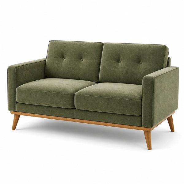 Canapé 2 places en bois et polyester vert 160 cm