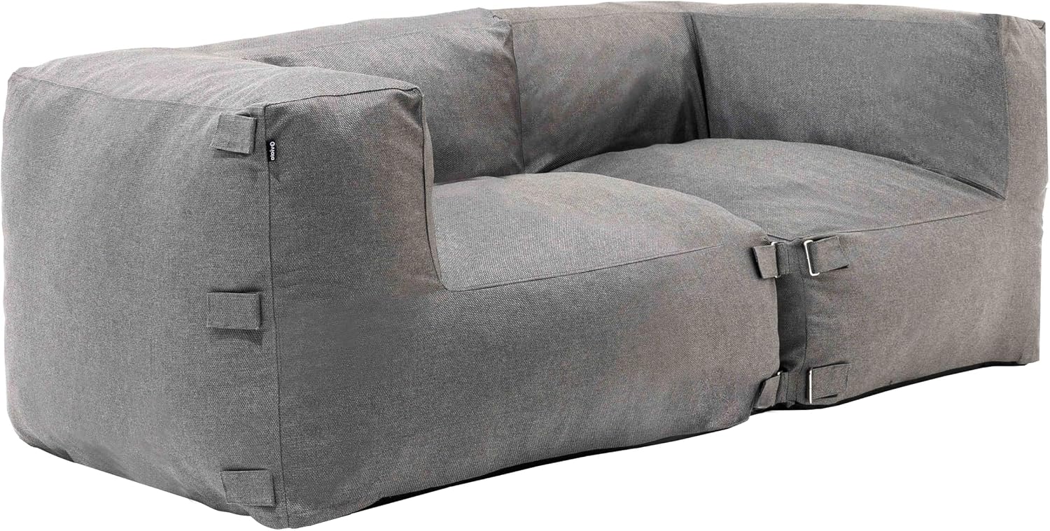 Oviala, Ensemble salle à manger, Salon de Jardin modulable avec 2 fauteuils d'angle Gris, Mixi, Gris