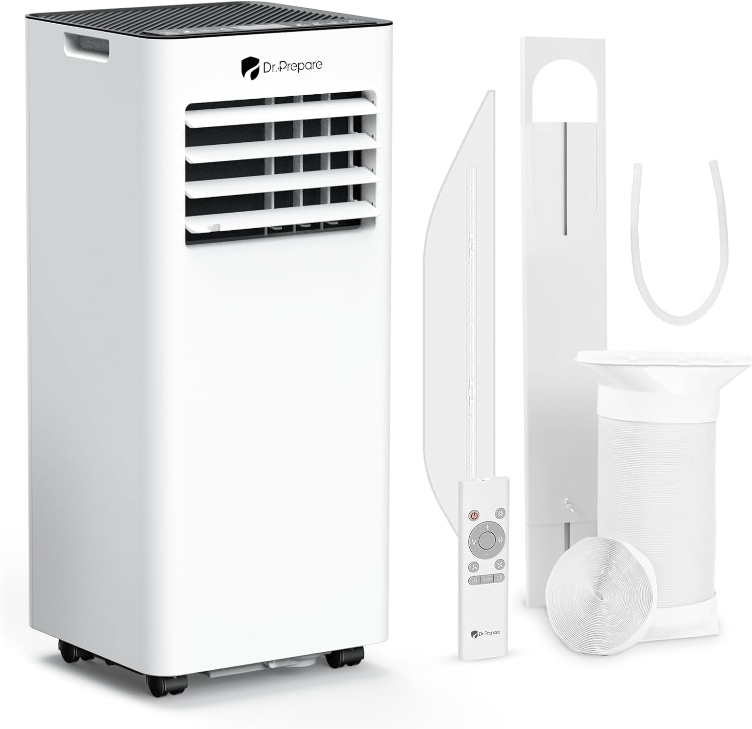 DR.PREPARE 1-24H Climatiseur Mobile Silencieux 9000 BTU 2, 1Kw, Climatiseur Portable 4 en 1, Télécommande, Blanc, Ventilateur et Modes Sommeil
