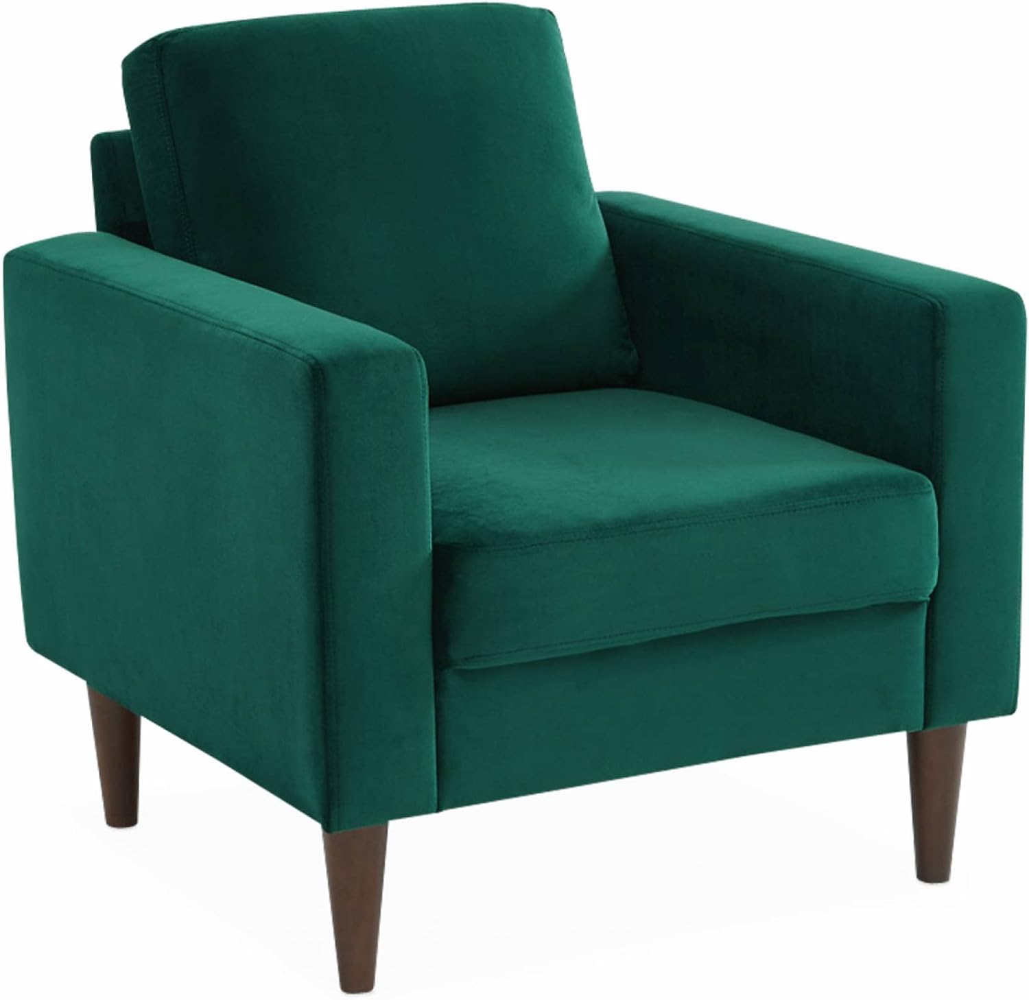 Fauteuil scandinave en Velours Vert Anglais, Canapé 1 Place Fixe Droit Pieds Bois d'hévéa Effet Bois de Noyer – Alice's Garden, Alice's Home