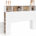Lit, Tête de lit sur Pied Cleo 145 cm avec rangements fermés et niches Blanc et façon hêtre, Blanc/Hêtre – IDMarket