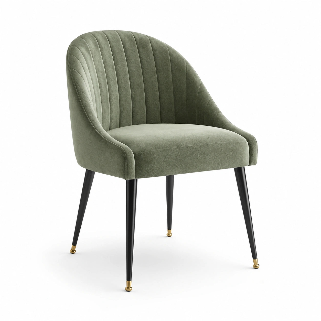 Chaise en velours vert avec pieds en métal noir