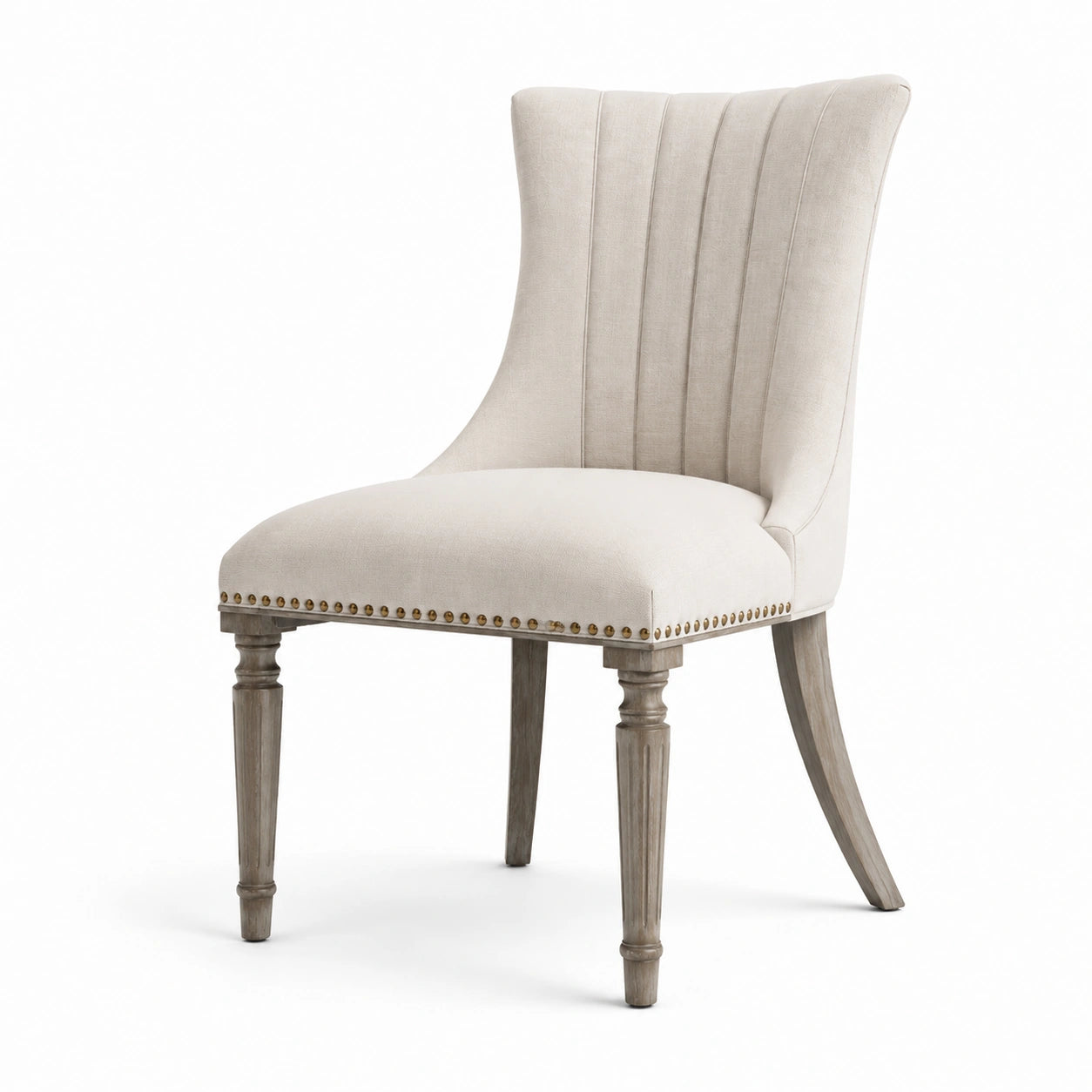 Chaise en bois avec revêtement en lin beige