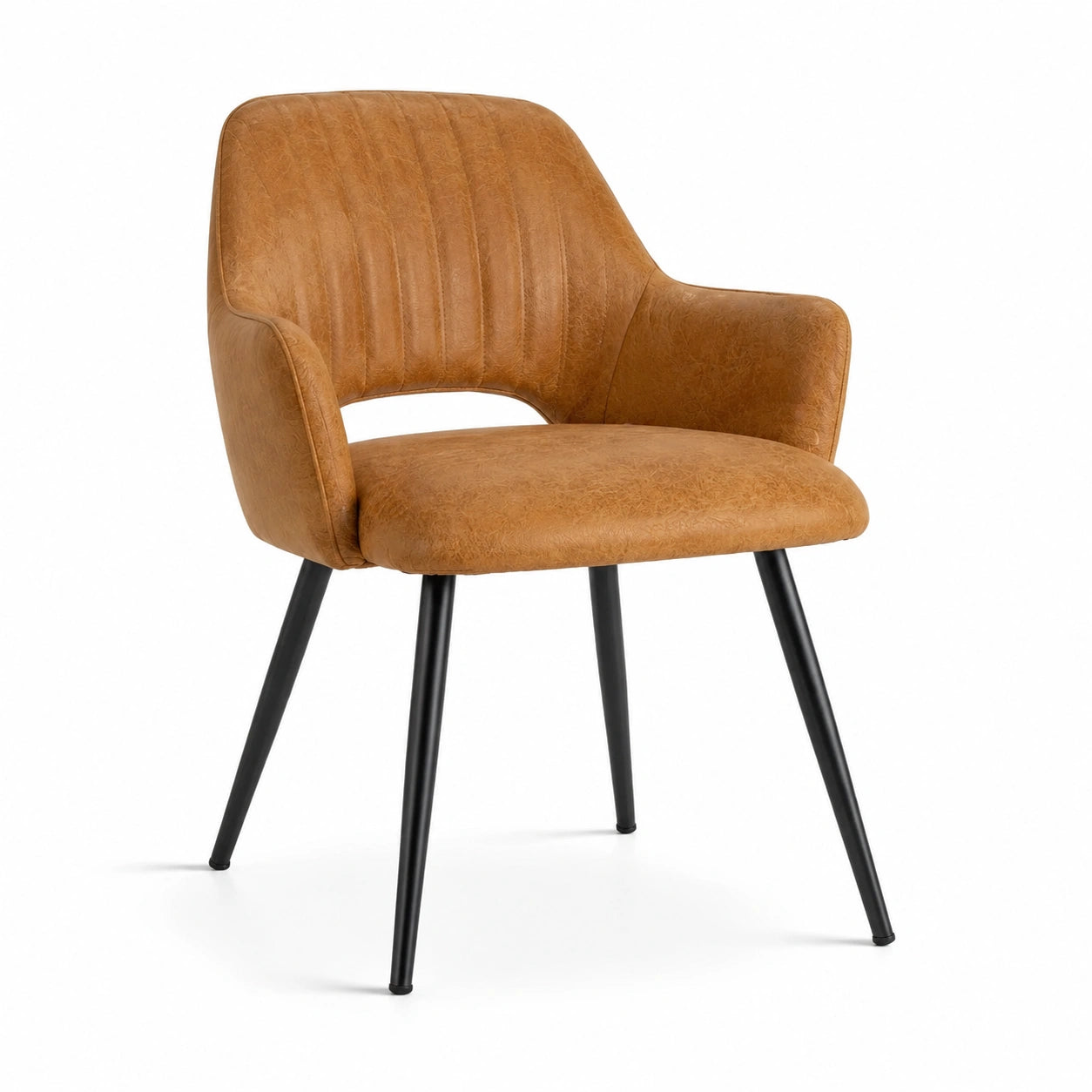 Chaise avec accoudoirs en cuir synthétique marron et cadre en métal