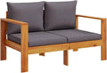 Canapé de jardin avec coussins 2 places bois massif d acacia, Gris/Marron – vidaXL
