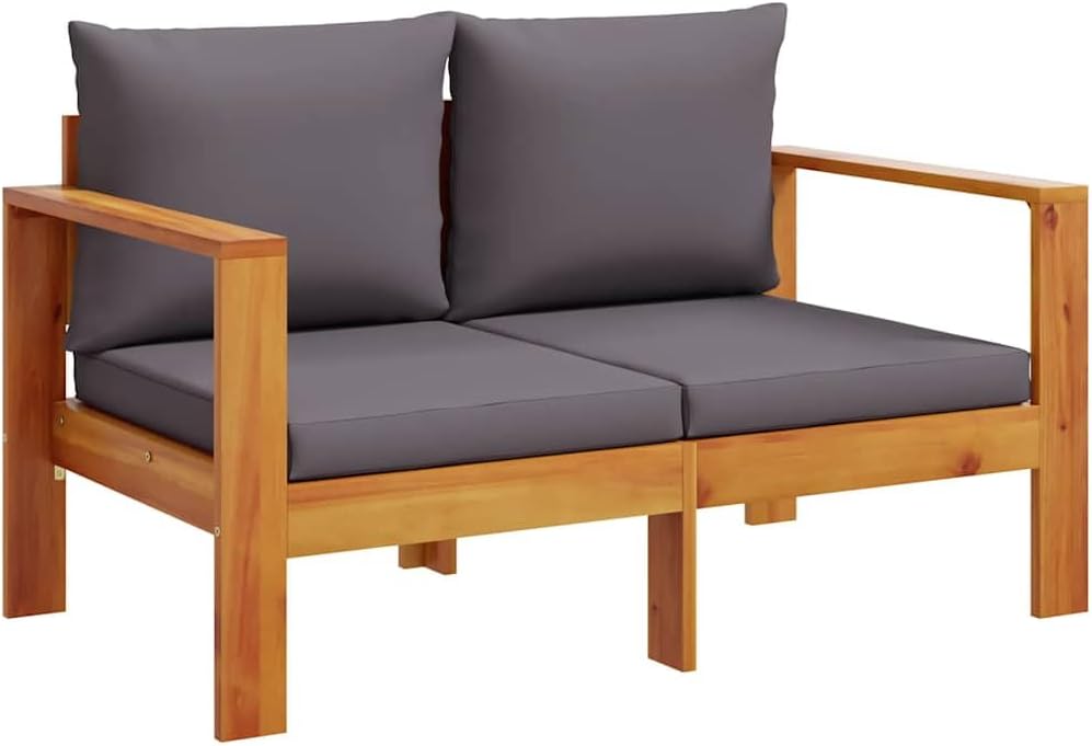 Canapé de jardin avec coussins 2 places bois massif d acacia, Gris/Marron – vidaXL