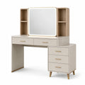 Coiffeuse en bois avec miroir LED et tiroirs beige