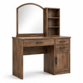 Coiffeuse en bois avec miroir arquée et étagères de rangement