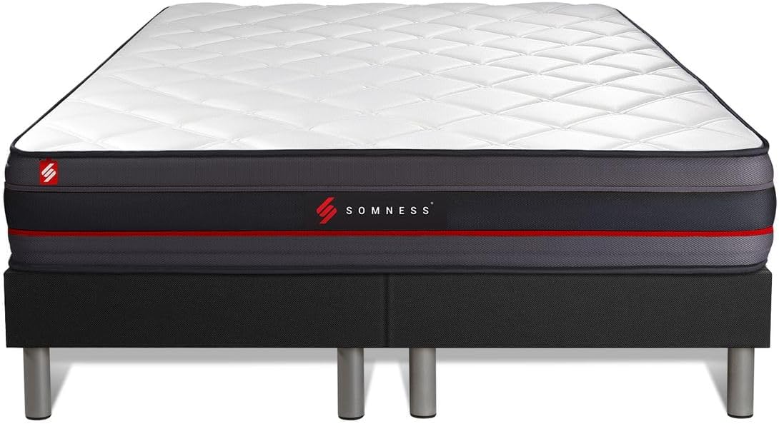 Ensemble Double sommier + Matelas Regen à mémoire de Forme 200x200, Epaisseur: 24 cm, Blanc/Gris/Noir/Rouge – Somness
