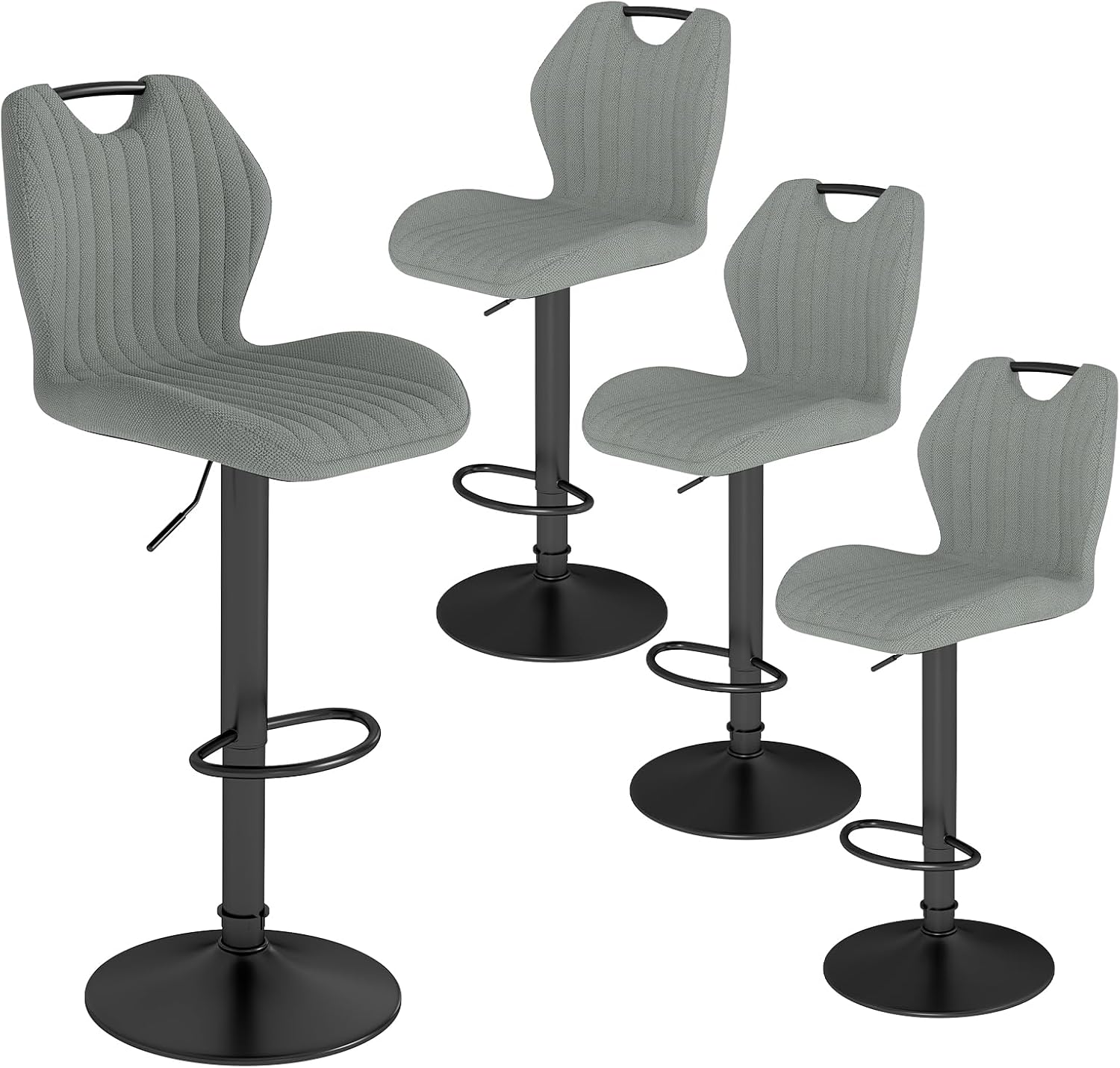 WAFTING, Tabourets de Bar Lot de 4, Chaise de Bar Réglable en Hauteur et Pivotant à 360°, pour Îlot de Cuisine, Gris Foncé/Noir, Gris foncé