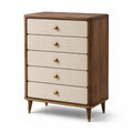 Commode en bois avec tiroirs en tissu et poignées en laiton