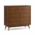 Commode en Bois de Chêne avec 9 Tiroirs Marron