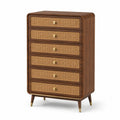 Commode en bois et rotin à 6 tiroirs