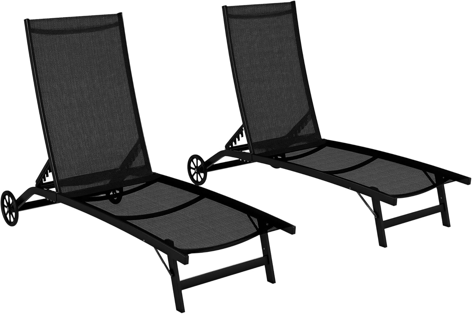 Outsunny, Bain de soleil, Lot de 2 Bains de Soleil transat Chaise Longue inclinable en Aluminium et textilène avec, Noir