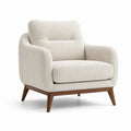 Fauteuil en tissu bouclé blanc cassé avec pieds en bois