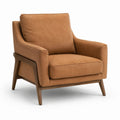 Fauteuil en cuir synthétique marron avec structure en bois