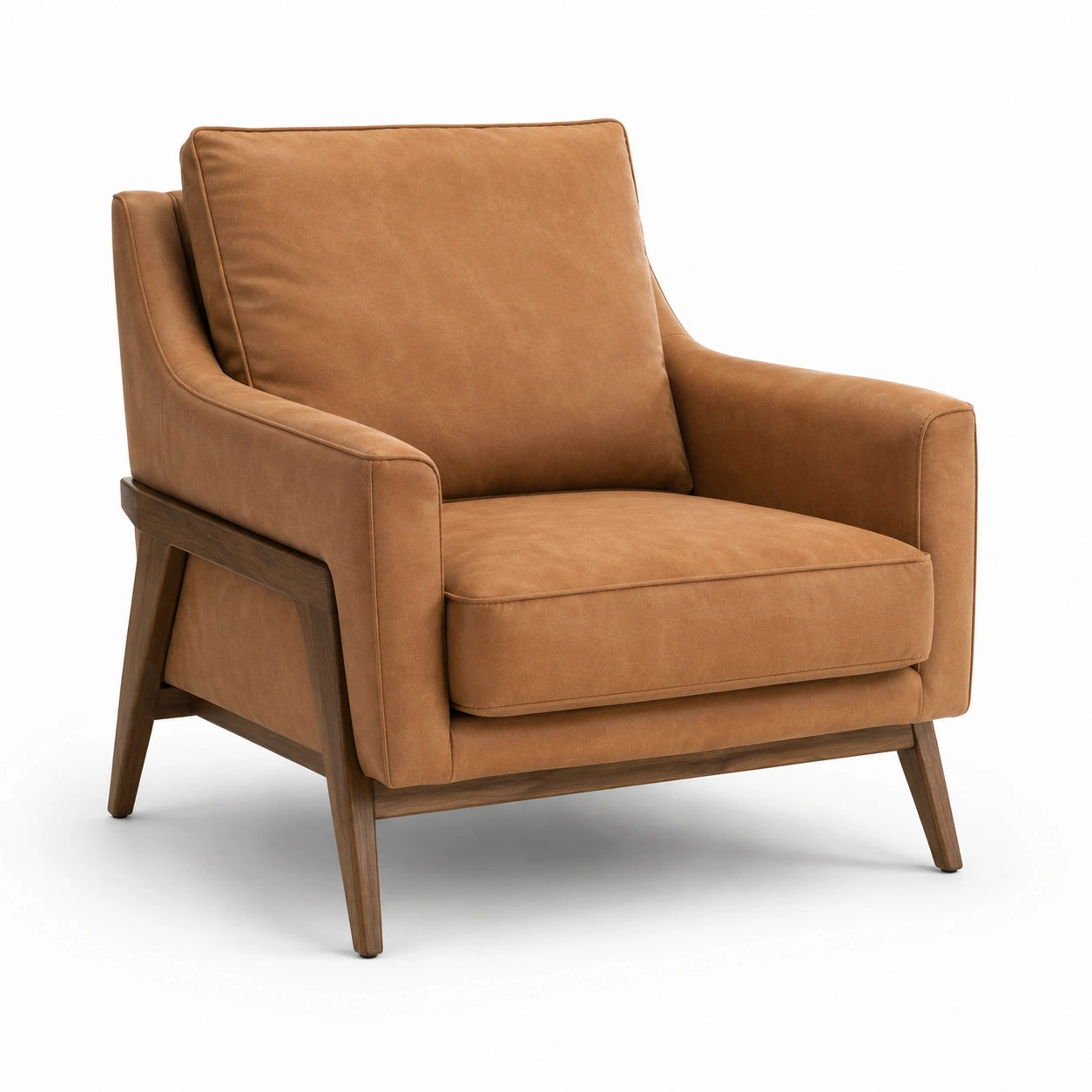 Fauteuil en cuir synthétique marron avec structure en bois