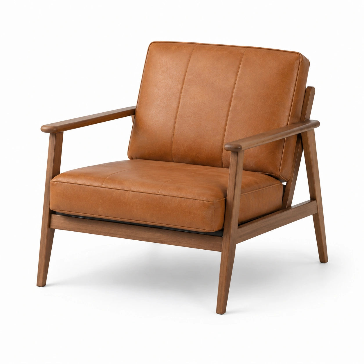 Fauteuil en cuir synthétique brun avec cadre en bois massif
