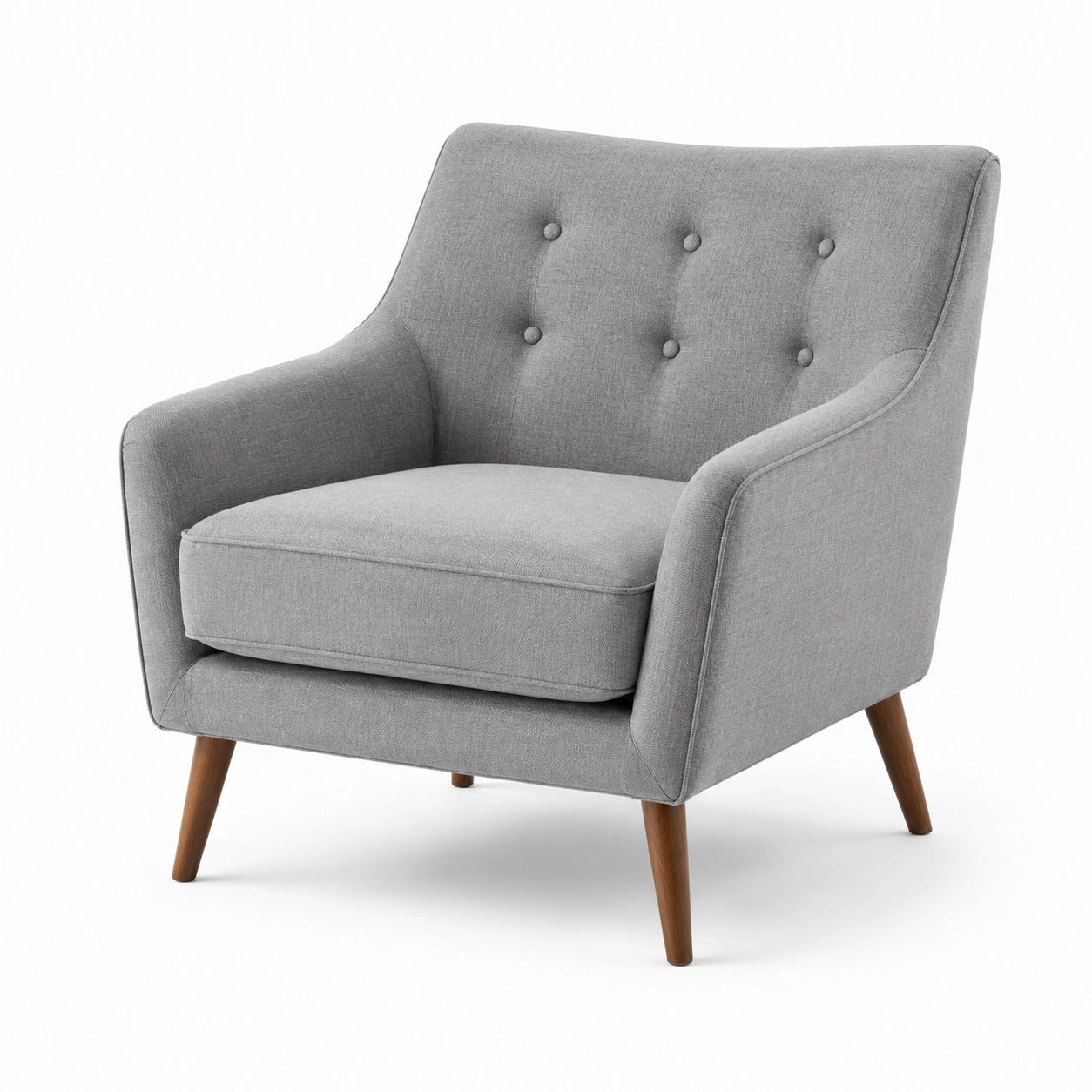 Fauteuil en tissu polyester gris avec pieds en bois